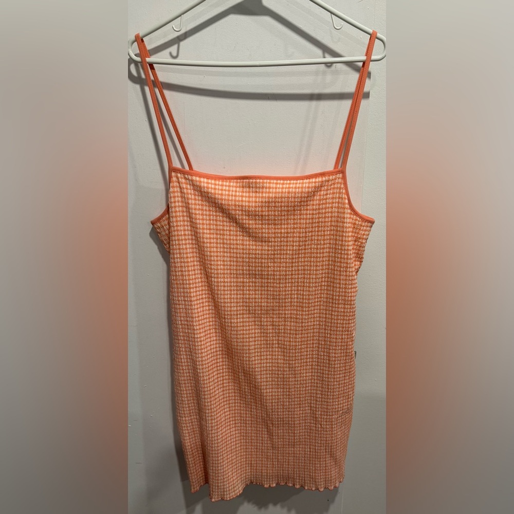 Aritzia Wilfred Jazz Mini Dress Seersucker orange white lined lingerie strap 2XL
